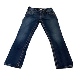 Silver jeans 27 Suki Capri dark wash blue faded skinny neutral denim casual